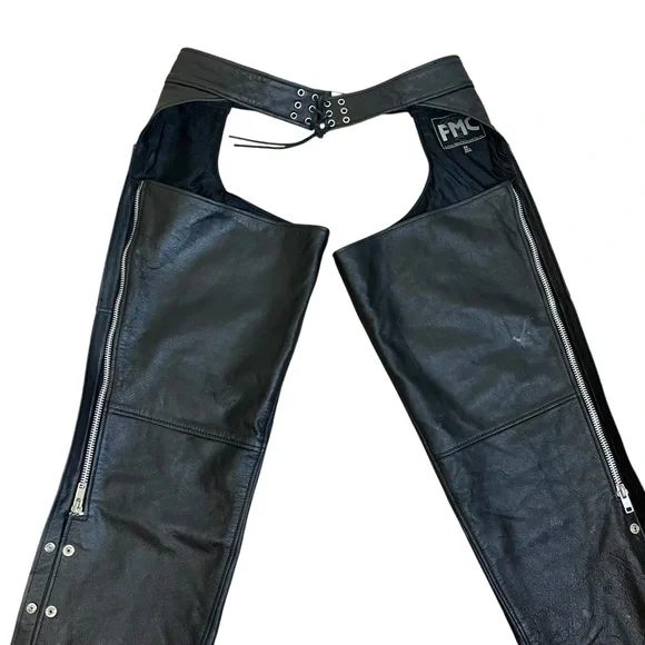 FMC Black 100% Leather Riding Cowboy/Cowgirl Motorcycle Chaps Sz 2X